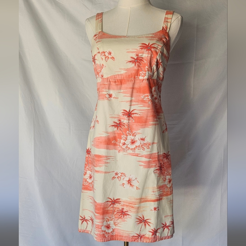 Old Navy Tropical Print 100% Cotton Coral and Cream Dress Size 4